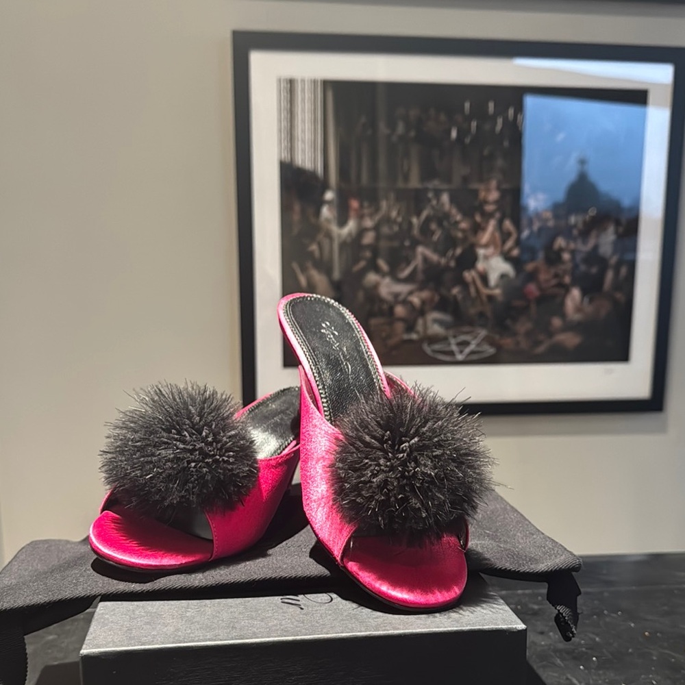 Agent Provocateur Tamiya Pink and Black Pom Pom Heels 39